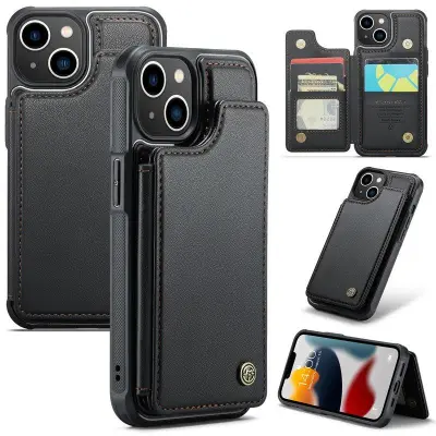 CASEME C22 iPhone 13 Mobilskal i Läder med RFID, Svart