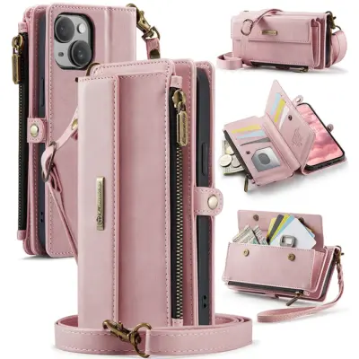 Caseme iPhone 13 Plånboksfodral RFID Blocking Zipper - Rosa