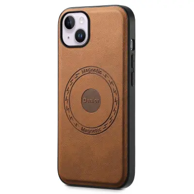 DENIOR A11 iPhone 13/14 Magnetiskt Fodral Retro Läder PC+TPU Brun