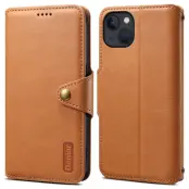 DENIOR iPhone 13 Fodral Äkta läder Stöttålig Magnetstängning Khaki