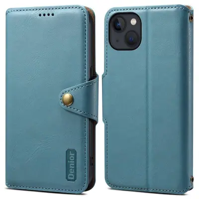 DENIOR iPhone 13 Plånboksfodral Konstläder Stöttåligt Blå