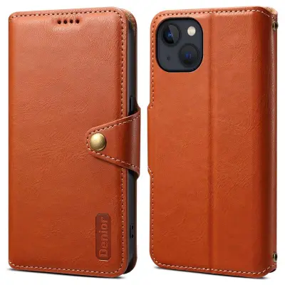DENIOR iPhone 13 Fodral Läder Stöttåligt med Magnetstängning - Brun