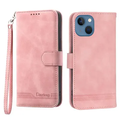 DIERFENG DF-03 Plånboksfodral för iPhone 13 6.1 tum - Konstläder - Rosa