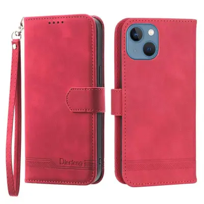 DIERFENG DF-03 Plånboksfodral för iPhone 13 6.1 tum - Konstläder - Röd