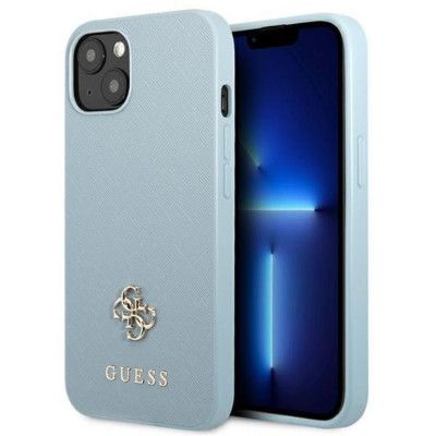 Guess iPhone 13 Mobilskal Saffiano Small Metall Logo - Blå