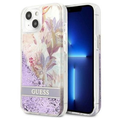 Guess iPhone 13 Skal Flower Liquid Glitter - Lila