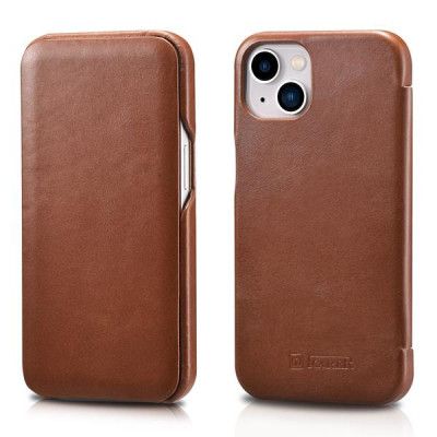 iCarer Vintage Folio Äkta Läder Fodral iPhone 13 - Brun