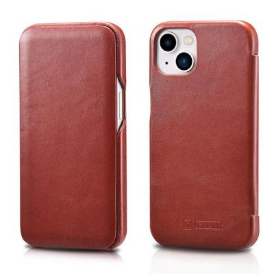 iCarer Vintage Folio Äkta Läder Fodral iPhone 13 - Röd