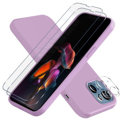 iPhone 13 [5-PACK] 1 X Skal - 2 X Kameralinsskydd - 2 X Härdat Glas - Lila