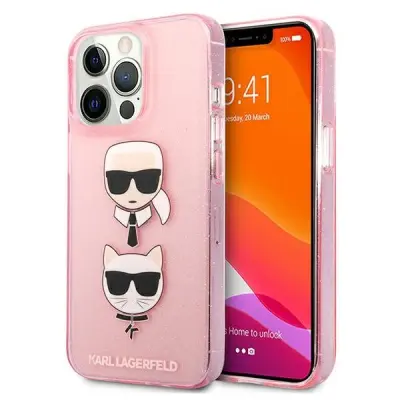 Karl Lagerfeld Glitter Karl`s & Choupette Skal iPhone 13 / 13 Pro - Rosa