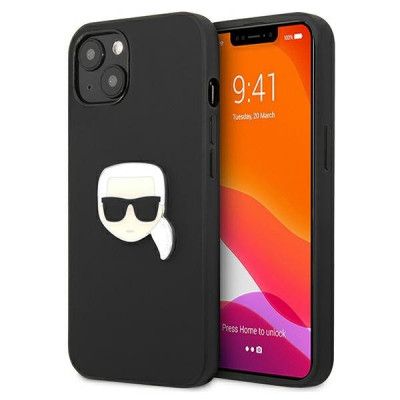 Karl Lagerfeld  Läder Ikonik Karl`s Head Metal Skal iPhone 13 - Svart