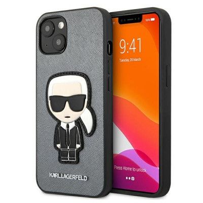 Karl Lagerfeld Saffiano Ikonik Karl`s Patch Skal iPhone 13 - Silver