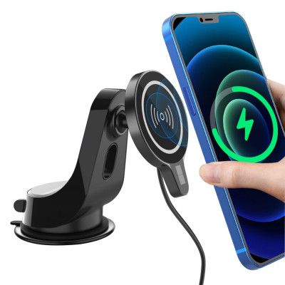 MagSafe 15W Magnetfäste För Bil Induktiv Qi-laddare - Svart