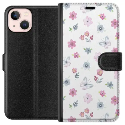 Plånboksfodral till Apple iPhone 13 med Blommor och fjärillar