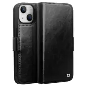QIALINO iPhone 13 Plånboksfodral Äkta läder Flip - Svart
