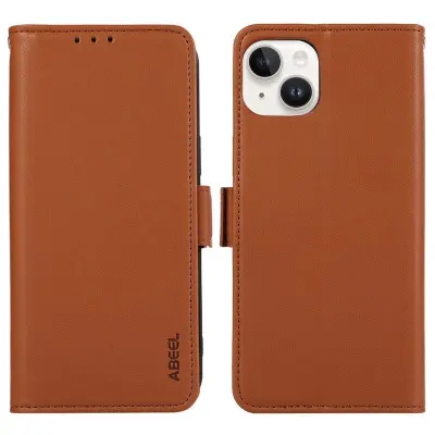 ABEEL iPhone 14 Plus Fodral Flip Wallet Läder med RFID - Brun