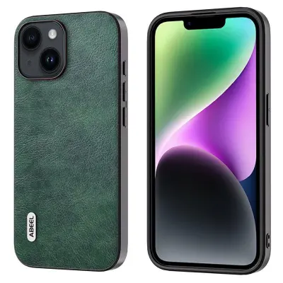 ABEEL iPhone 14 Plus Fodral Stöttåligt Litchi Textur Grön