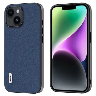 ABEEL iPhone 14 Plus Mobilskal Äkta Läder Litchi - Blå