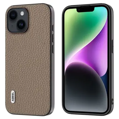 ABEEL iPhone 14 Plus Mobilskal Äkta Läder Litchi - Khaki