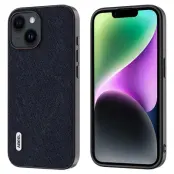 ABEEL iPhone 14 Plus Skal Cross Texture Blå Cowhide Leather