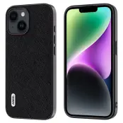 ABEEL iPhone 14 Plus Skal Cross Texture Läder TPU PC Svart