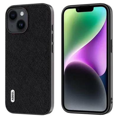 ABEEL iPhone 14 Plus Skal Cross Texture Läder TPU PC Svart