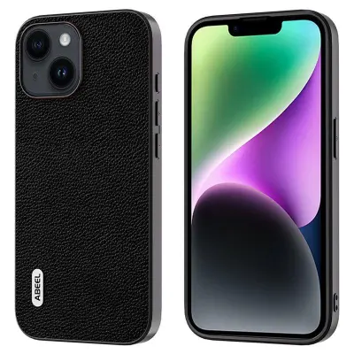 ABEEL iPhone 14 Plus Mobilskal Äkta Läder Svart