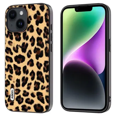 ABEEL iPhone 14 Plus Mobilskal PU Läder Leopard Textur Champagne Guld