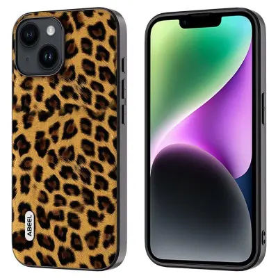 ABEEL iPhone 14 Plus Mobilskal PU Läder Leopardmönster Guld