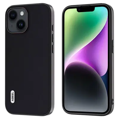 ABEEL iPhone 14 Plus Mobilskal Shockproof Äkta Läder Svart