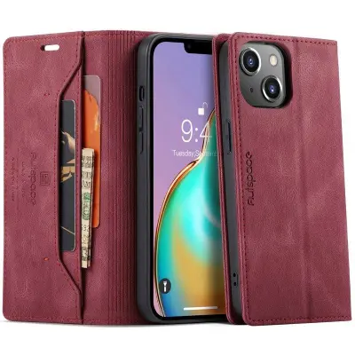 AUTSPACE A01 iPhone 14 Plus Fodral KonstLäder - Röd