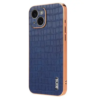 AZNS iPhone 14 Plus Fodral Crocodile Textur PU+TPU - Blå