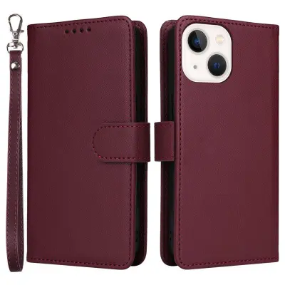 BETOPNICE iPhone 14 Plus Plånboksfodral - Detachable Konstläder- Vinröd