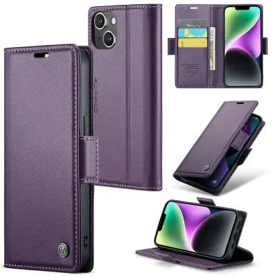 CASEME iPhone 14 Plus Plånboksfodral Konstläder RFID-Skydd Lila