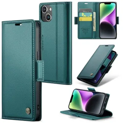 CASEME Plånboksfodral Konstläder för iPhone 14 Plus - Grön