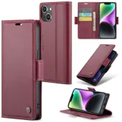 CASEME Plånboksfodral Konstläder för iPhone 14 Plus - Röd