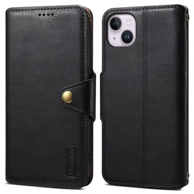 DENIOR iPhone 14 Plus Stöttåligt Plånboksfodral Konstläder Svart