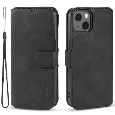 DG.MING iPhone 14 Plus Plånboksfodral Anti-scratch Konstläder Svart