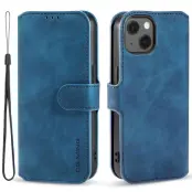 DG.MING iPhone 14 Plus Plånboksfodral Retro Stil Blå Konstläder