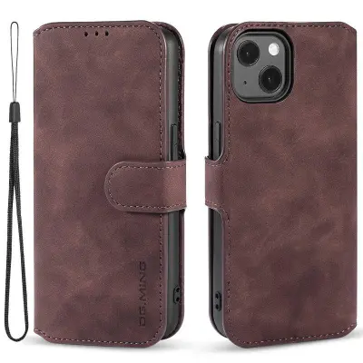 DG.MING iPhone 14 Plus Konstläder Plånboksfodral Retro Stil Brun 6.7 tum