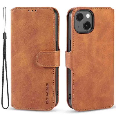 DG.MING iPhone 14 Plus Plånboksfodral Retro Stil Konstläder Brun
