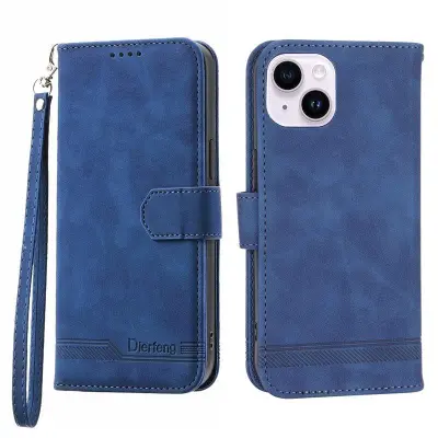 DIERFENG DF-03 iPhone 14 Plus Plånboksfodral Konstläder - Blå