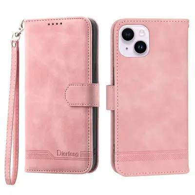 DIERFENG DF-03 iPhone 14 Plus Plånboksfodral Konstläder - Rosa
