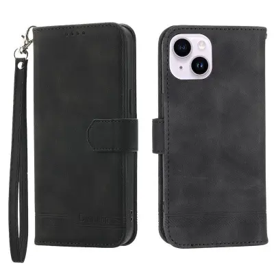 DIERFENG DF-03 iPhone 14 Plus Plånboksfodral Konstläder - Svart