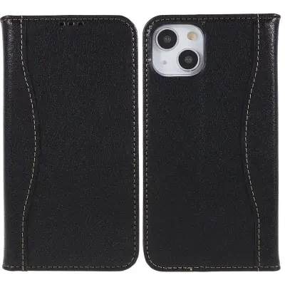 FIERRE SHANN Plånboksfodral för iPhone 14 Plus - Äkta läder - Svart