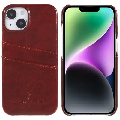 FIERRE SHANN iPhone 14 Plus Fodral i Olja Vaxad KonstLäder - Brun