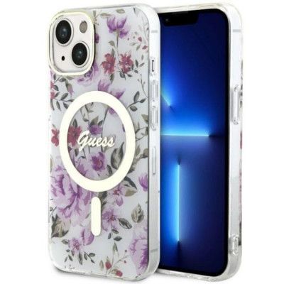 Guess iPhone 14 Plus Mobilskal MagSafe Flower - Transparent