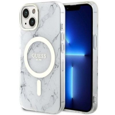 Guess iPhone 14 Plus Mobilskal MagSafe Marble - Vit