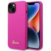 GUESS iPhone 14 Plus Skal Silicone Vintage Gold Logo - Rosa