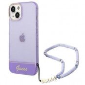 GUESS iPhone 14 Plus Skal Translucent Pearl Strap - Lila